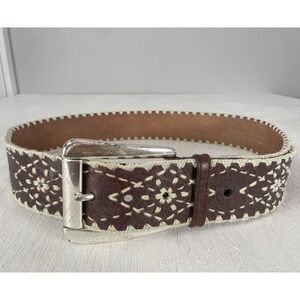 MICHAEL KORS Women's Y2K Brown Genuine Leather Belt Size L WIDE Embroidered